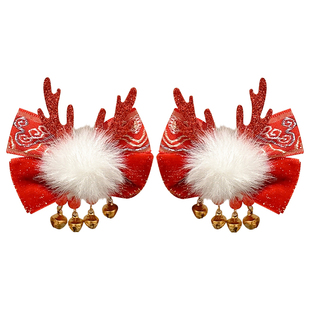 中国风新年红色蝴蝶结流苏发夹儿童古风汉服头饰边夹女童过年发饰