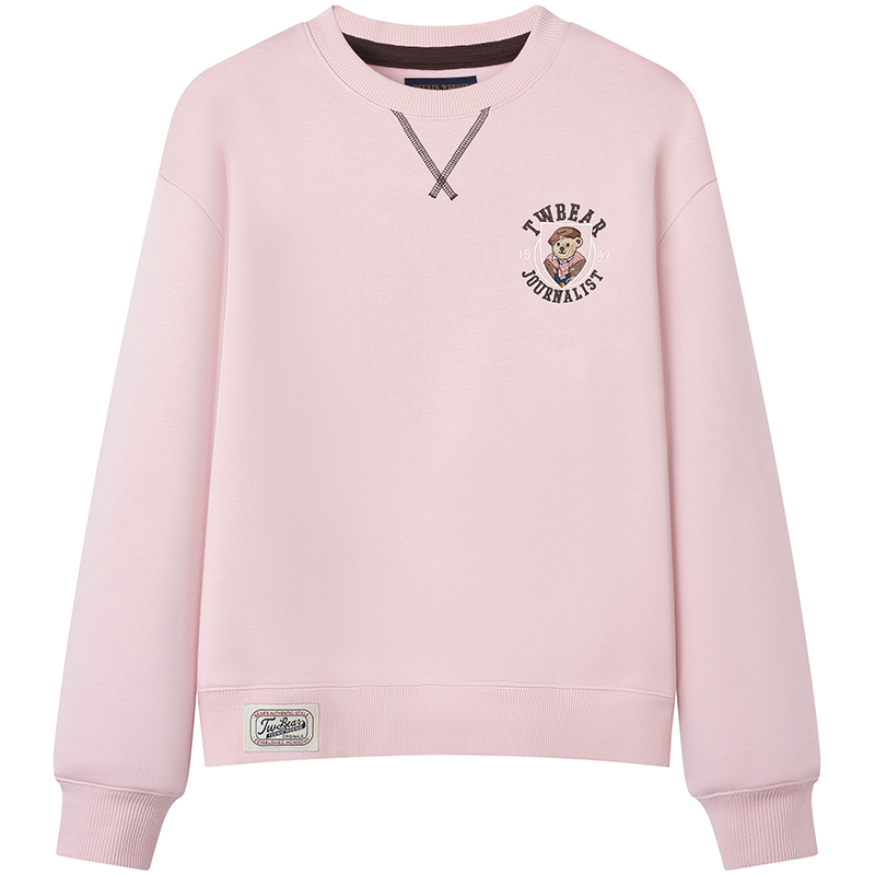 TeenieWeenie小熊女装卫衣2025冬秋新款保暖舒适加绒基础圆领上衣