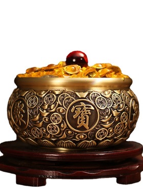 老神仙客厅铜金钱聚宝盆摆件