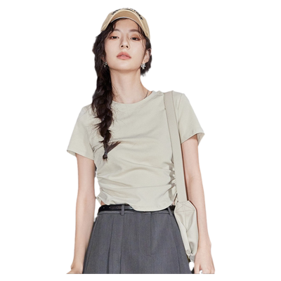 gcrues纯欲修身捏褶T恤女2025夏