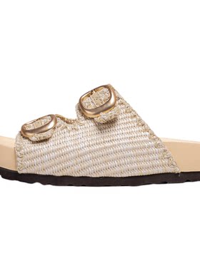 鞋登双扣带3CM+厚底增高女一字拖