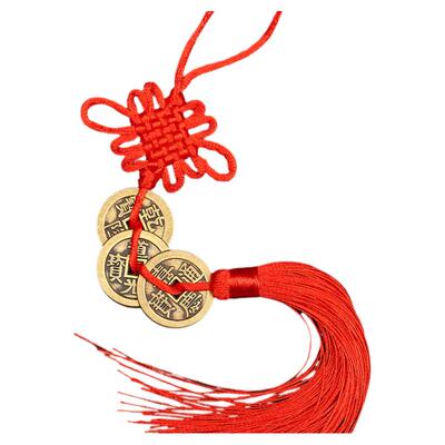 黄铜加厚五帝钱门槛三六七八九十帝仿古铜钱红绳中国结挂件满文背