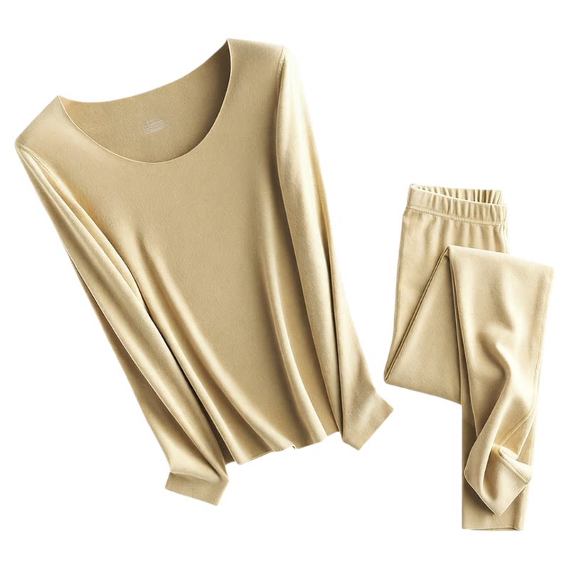 秋衣裤黄色德绒无痕保暖套装女冬内搭打底 双面磨毛大码 80-160斤