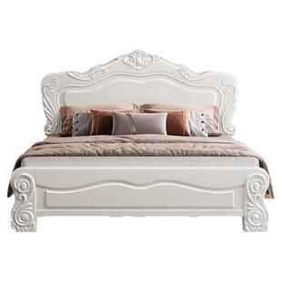 欧式白色实木床1.8米双人床美式简约现代高箱雕花主卧公主床婚床