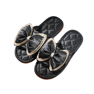 新款韩版蝴蝶结高端布艺蕾丝女防滑静音无声家居室内地板拖鞋四季