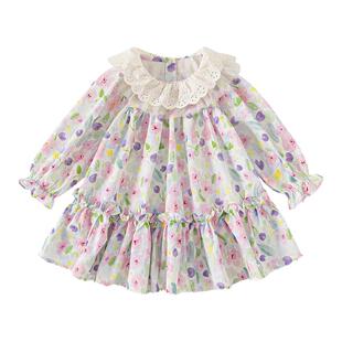 贝贝城女童连衣裙春装2026新款女宝洋气碎花长裙春秋儿童好看裙子