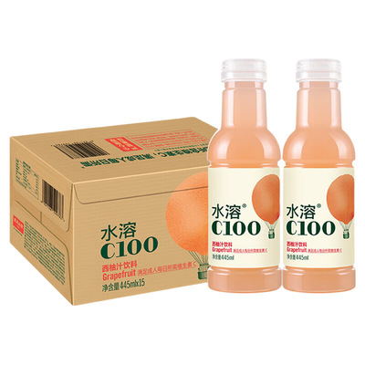农夫山泉水溶C100复合果汁饮料 西柚味445ml*15瓶 整箱装