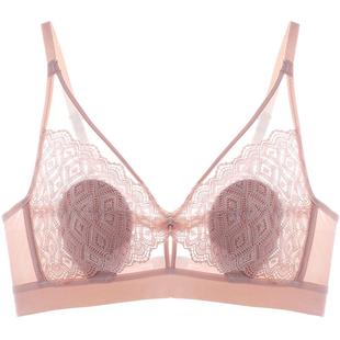 依曼丽夏季薄款无钢圈内衣女大胸显小聚拢防下垂文胸超薄性感深V