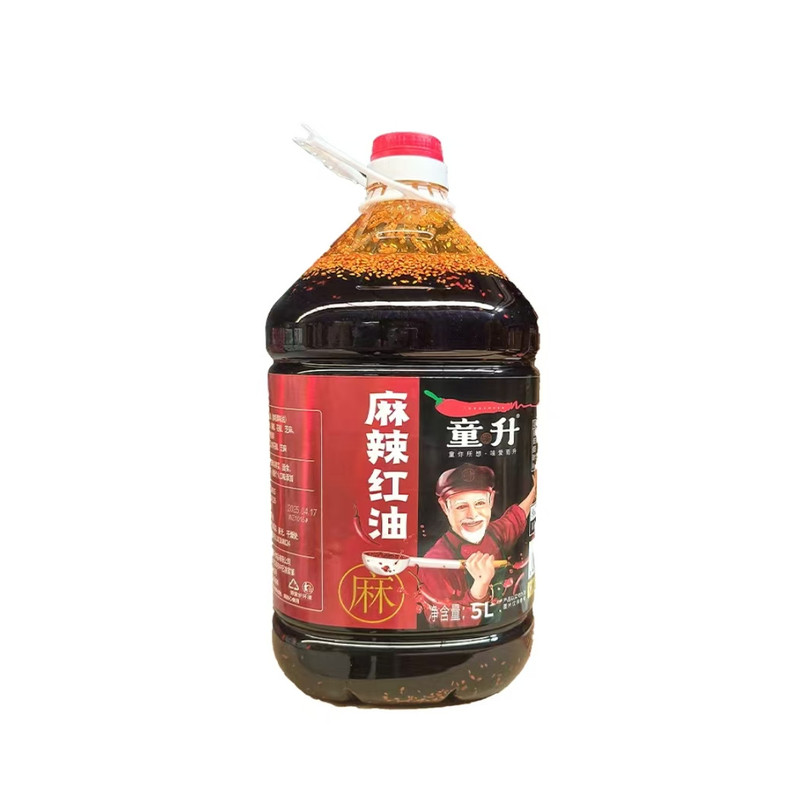 正宗童升红油5L麻辣香辣红油无渣红油凉拌菜油泼辣子2.5kg有渣
