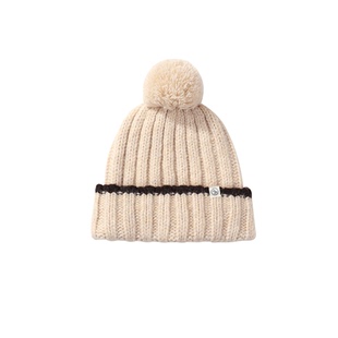 定制款~米色毛线帽女秋冬保暖针织毛球帽子显脸小护耳冷帽堆堆帽