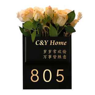 门铃带门牌高级感轻奢创意入户挂牌竖版插花装饰贴农村自建房庭院门口小院标识无线一体智能发光磁吸贴房间号