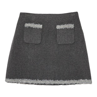 M1DNOTE花边毛呢口袋装饰短款半身裙女26春夏新款