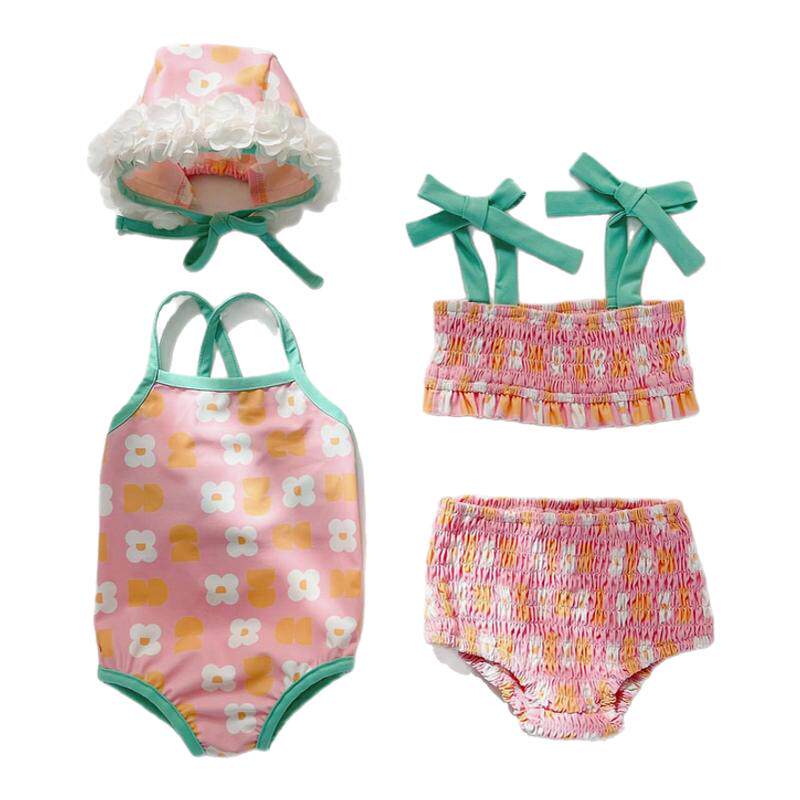 ins韩版女童宝宝花朵带帽连体泳衣新生儿比基尼分体泳衣 Swimsuit