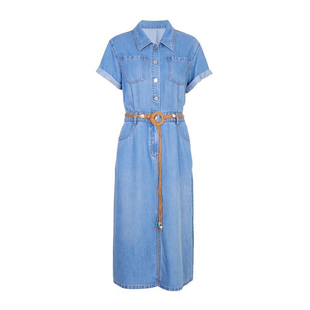 婉甸2025夏季新品雾灰蓝短袖天丝连衣裙1242N72XD5