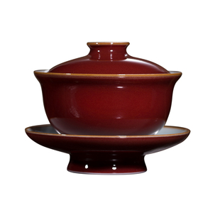 耕道堂霁红釉陶瓷优品-宣德三才盖碗不烫手结婚单个敬茶碗泡茶碗