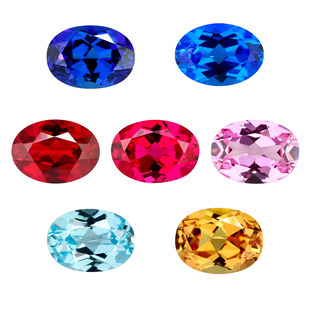 蛋形实验室培育红蓝宝石组合 提拉法椭圆形合成裸石彩色戒面主石