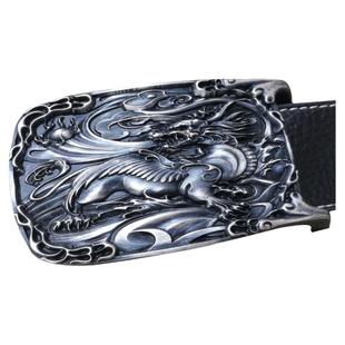 s999足银貔貅皮带扣六字真言雪花银唐草纯银防过敏银个性定制扣头