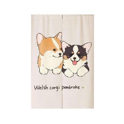 卡通可爱柯基门帘狗狗装饰隔断帘免打孔卧室挂帘厨房厕所遮挡帘子