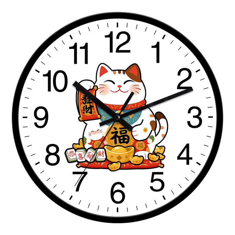 新中式招财猫石英挂钟客厅