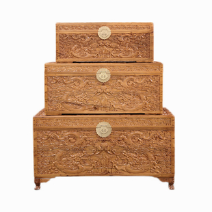 香樟木箱子全樟木储物箱收纳字画箱衣箱雕花婚嫁箱结婚嫁妆箱祥龙