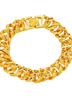 双扣车花扁链男镀真金手饰