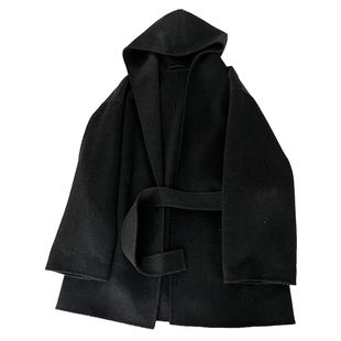 禾原面料！一手长 羊绒羊毛连帽浴袍式双面呢大衣短款小个子外套