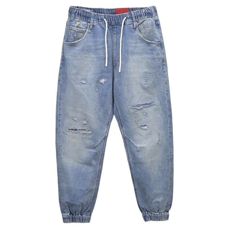 ABLE,JEANS松紧腰牛仔裤束脚裤