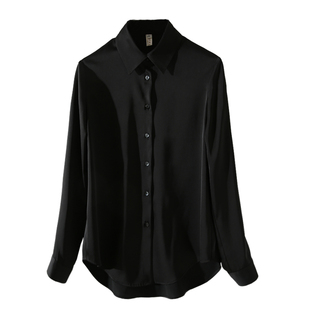 高级感免烫抗皱缎面白衬衫女黑色仿醋酸白衬衣设计感优雅文艺上衣
