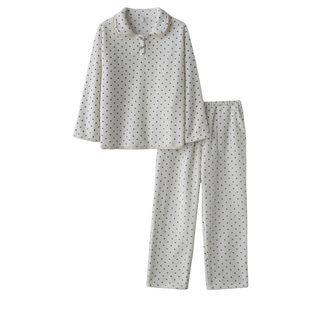 波点碎花睡衣女秋冬季法兰绒加厚保暖套头长袖家居服套装可外穿