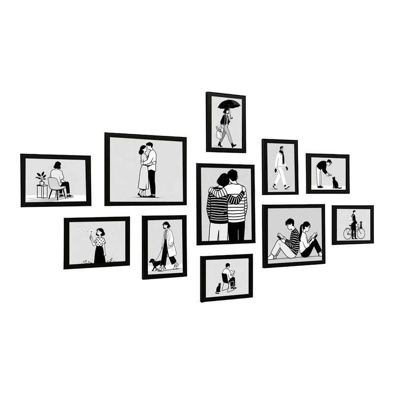 黑白情侣人物插画相框墙客厅