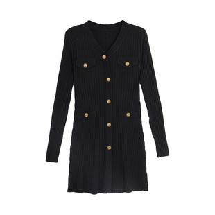 西町村屋针织连衣裙女装秋冬新款小香风气质感修身长裙AD8502022