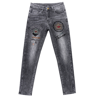 潮牌刺绣加绒加厚牛仔裤男