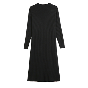 2025年半高领针织连衣裙女中长款加绒加厚一体绒打底衫毛衣裙内搭