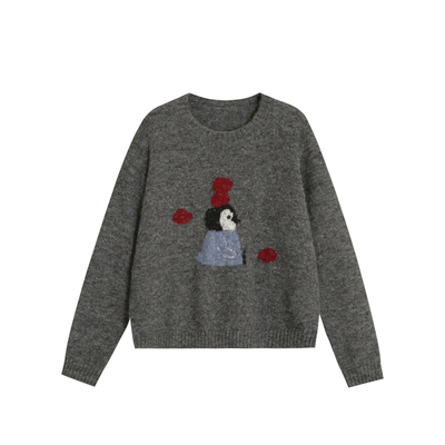 秋冬新款休闲可爱卡通针织毛衣女