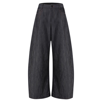 诱货蓝色满天星烫钻做旧牛仔裤