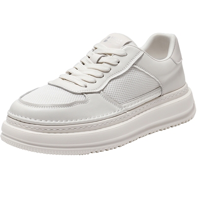 百丽网面透气小白鞋男2025新款夏季厚底增高百搭休闲板鞋A1983BM5