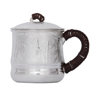 纯手工银茶杯银杯999纯银主人杯保健杯大容量茶缸子带盖纯银水杯