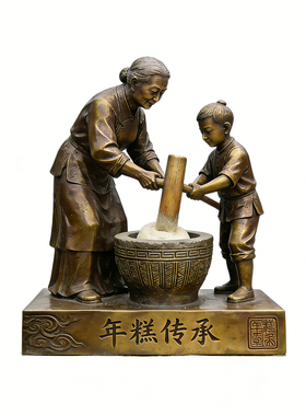 民俗小品打年糕玻璃钢人物情景仿铜雕像定制源头铸铜金属雕塑古街