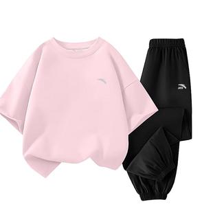 安踏儿童套装女童休闲夏装2026夏季新款透气速干短袖长裤运动套装