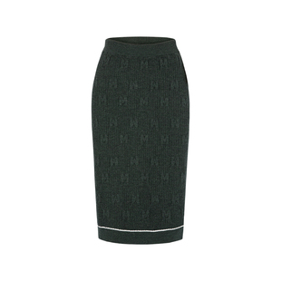 MARYLING玛俪琳初秋新品墨绿色提花针织半身裙A1DGW05140