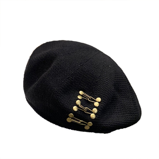 春夏朋克风贝雷帽王俊凯同款钉扣蓓蕾帽春夏新款画家帽街头八角帽