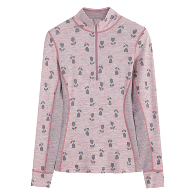 美利奴羊毛打底衫女提花半拉链