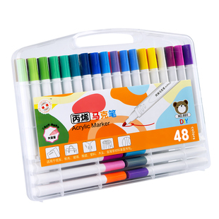 丙烯马克笔小学生美术专用水性彩色笔不透色涂鸦笔马克笔专用绘画本儿童软头炳漆丙烯马克笔48色防水手绘diy