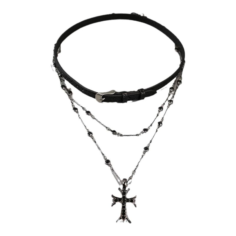 黑色十字架choker女长款叠戴y2k项链女高级感锁骨链辣妹甜酷颈链