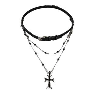 黑色十字架choker女长款叠戴y2k项链女高级感锁骨链辣妹甜酷颈链