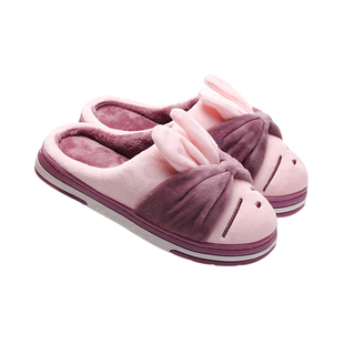 流氓兔儿童棉拖秋冬男女情侣家居毛毛鞋加绒保暖防滑厚底一家三口