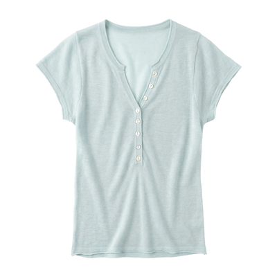 亨利V领针织T恤短袖修身轻薄微透