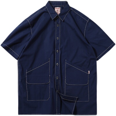 窄幅mbbcar阿美咔叽慵懒短袖衬衣