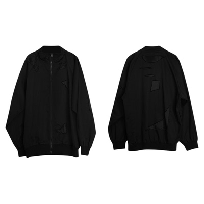 洛边宽松中长男女同款夹克贴布