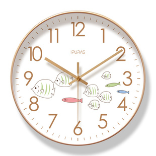 易普拉6230卡通挂钟小鱼客厅钟表可爱家用时钟挂表静音扫秒石英钟